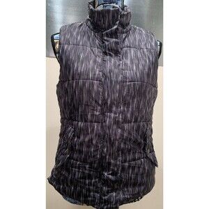 Liz Claiborne  Women's Black, Purple, White Striped Puffer Vest Size M EXCELLENT